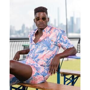 The Summer Collection The Roosevelts tropical blue‎ and pink polo
